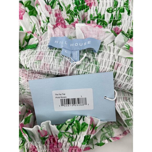 HILL HOUSE The Paz Cropped Nap Top Pink Roses Smocked Ruffle Size Large NEW - Picture 4 of 4